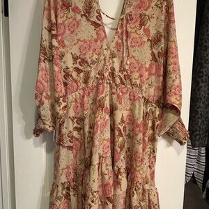 Floral Boho Dress with Pink and Brown Accents